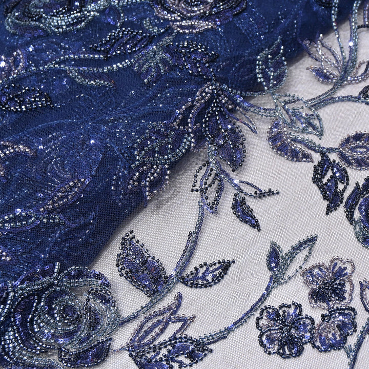 Luxury Imported Floral Beaded & Sequins Embroidered Net Fabric – CF4884-03