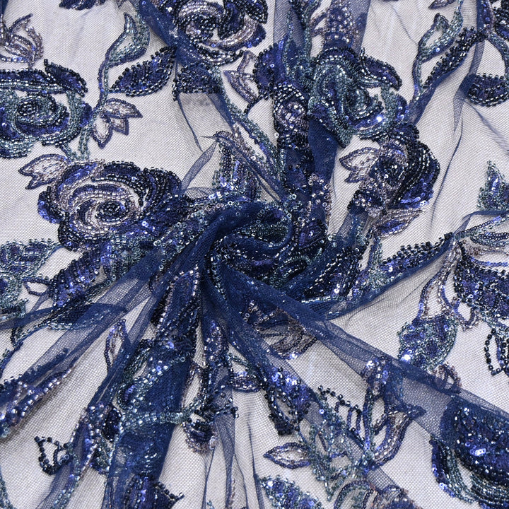 Luxury Imported Floral Beaded & Sequins Embroidered Net Fabric – CF4884-03