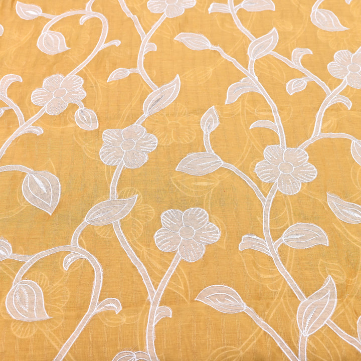 Light Yellow Color Mul Chanderi Zari Line Embroidery Fabric – Lightweight Summer Designer Fabric- GP3980-2
