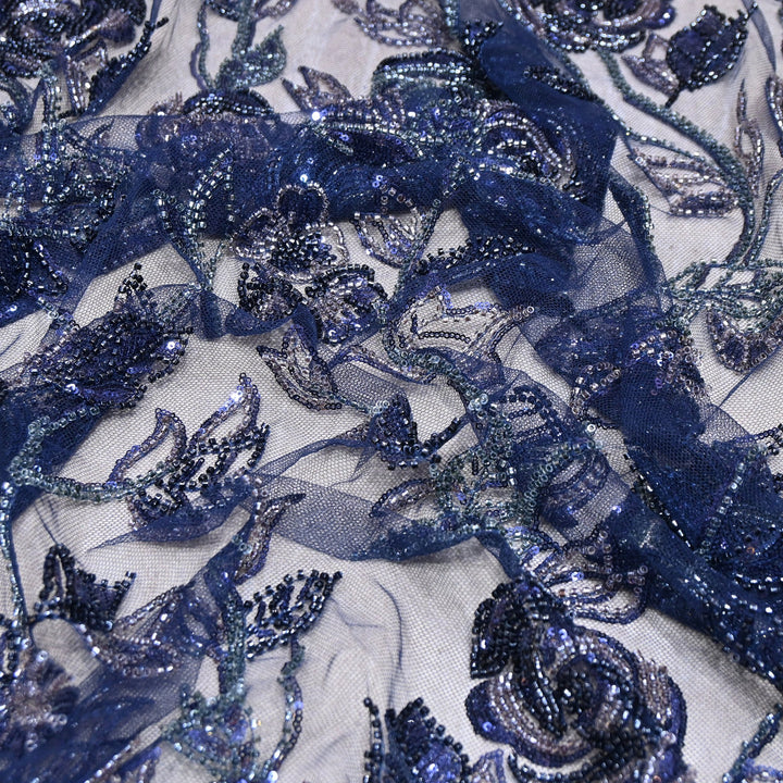 Luxury Imported Floral Beaded & Sequins Embroidered Net Fabric – CF4884-03