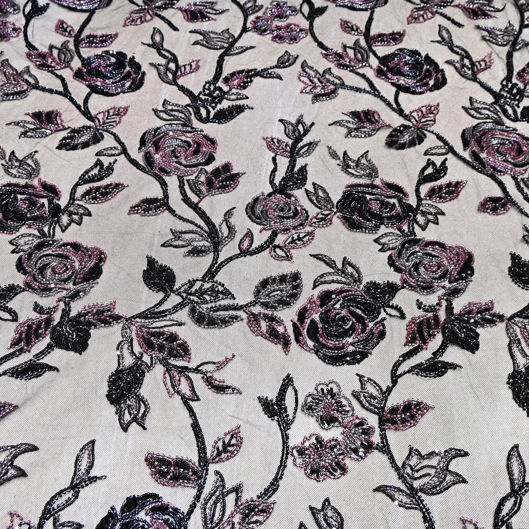 Luxury Imported Floral Beaded & Sequins Embroidered Net Fabric – CF4884-04
