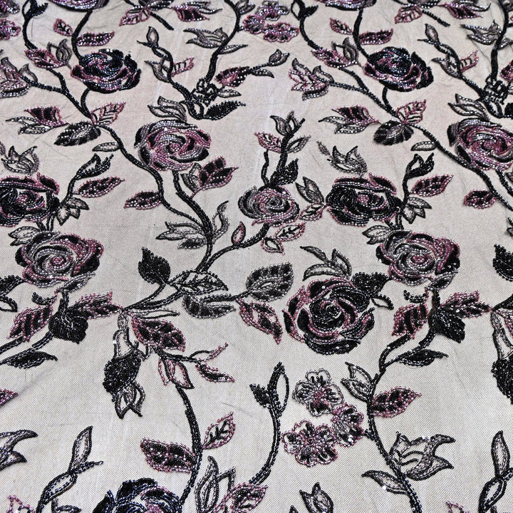 Luxury Imported Floral Beaded & Sequins Embroidered Net Fabric – CF4884-04