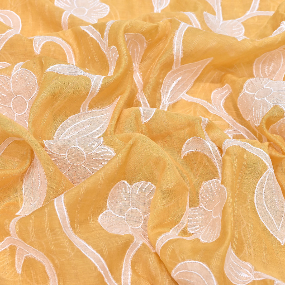 Light Yellow Color Mul Chanderi Zari Line Embroidery Fabric – Lightweight Summer Designer Fabric- GP3980-2