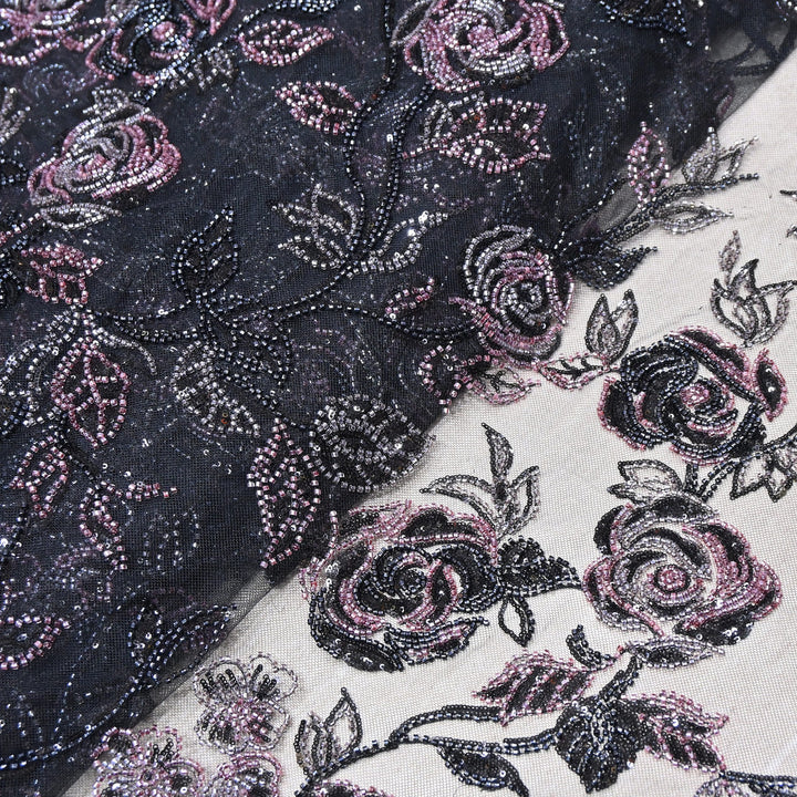 Luxury Imported Floral Beaded & Sequins Embroidered Net Fabric – CF4884-04