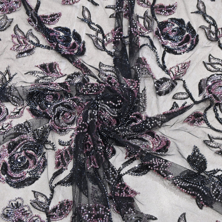 Luxury Imported Floral Beaded & Sequins Embroidered Net Fabric – CF4884-04