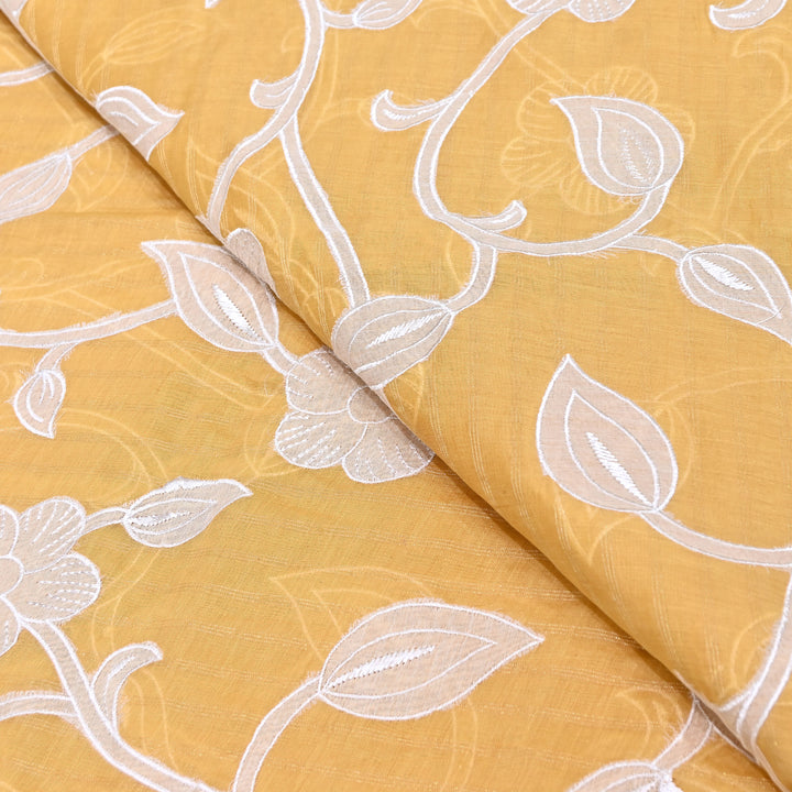 Light Yellow Color Mul Chanderi Zari Line Embroidery Fabric – Lightweight Summer Designer Fabric- GP3980-2