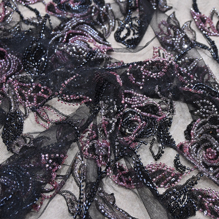 Luxury Imported Floral Beaded & Sequins Embroidered Net Fabric – CF4884-04