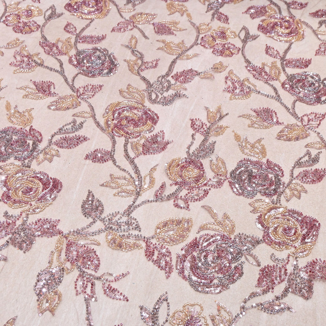 Luxury Imported Floral Beaded & Sequins Embroidered Net Fabric – CF4884-05