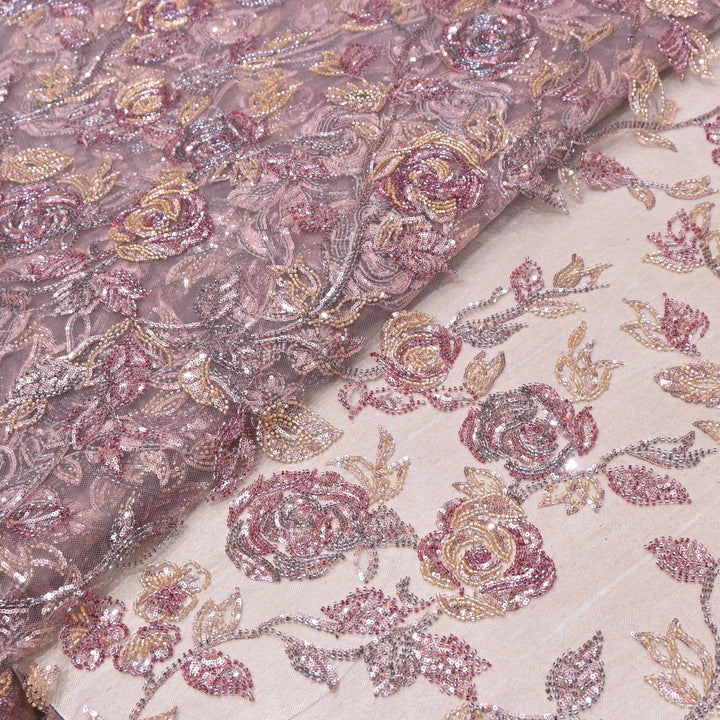 Luxury Imported Floral Beaded & Sequins Embroidered Net Fabric – CF4884-05