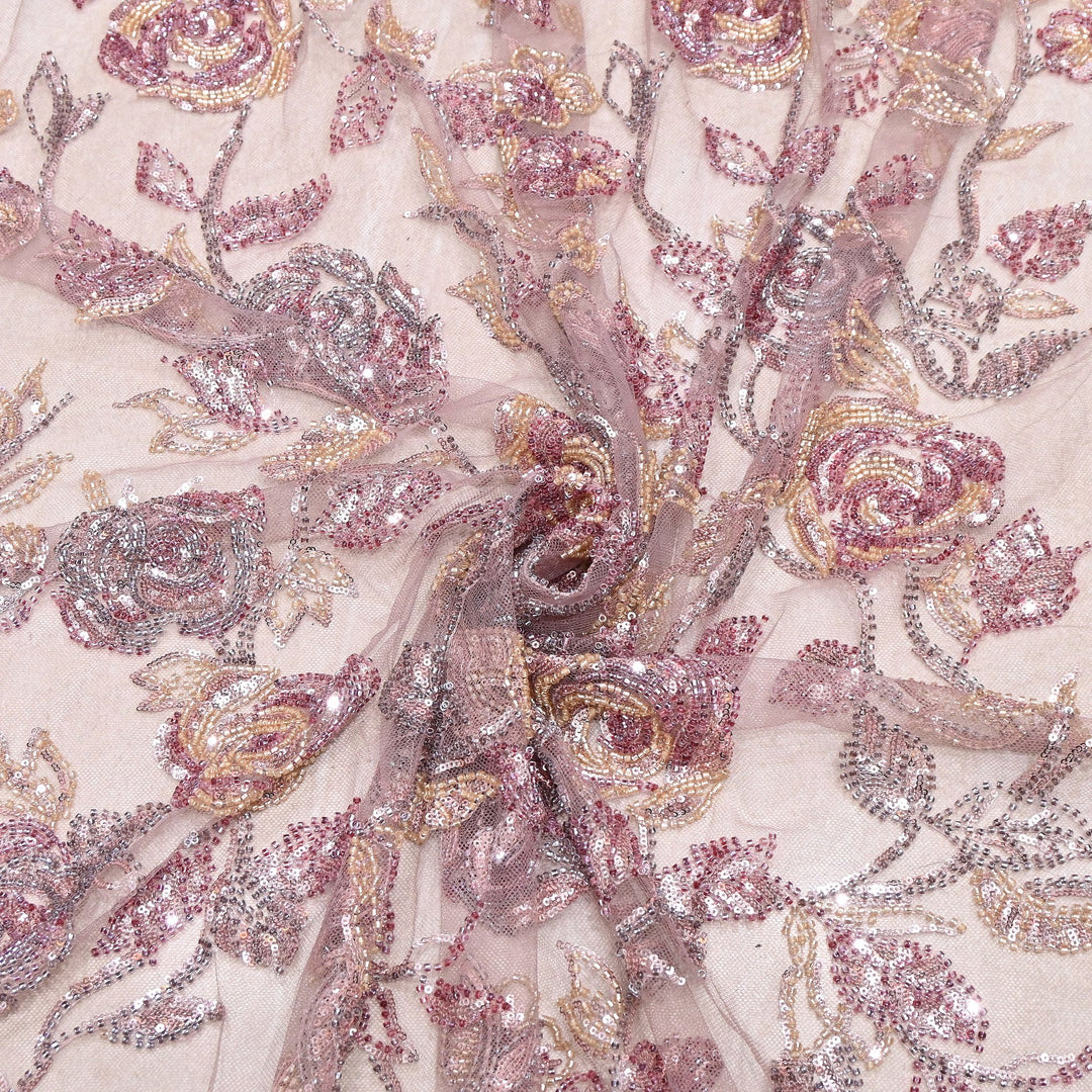 Luxury Imported Floral Beaded & Sequins Embroidered Net Fabric – CF4884-05