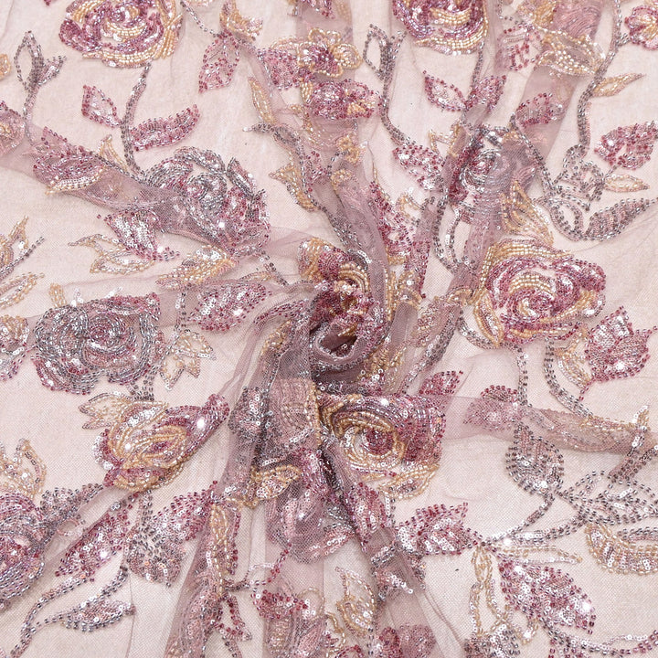 Luxury Imported Floral Beaded & Sequins Embroidered Net Fabric – CF4884-05
