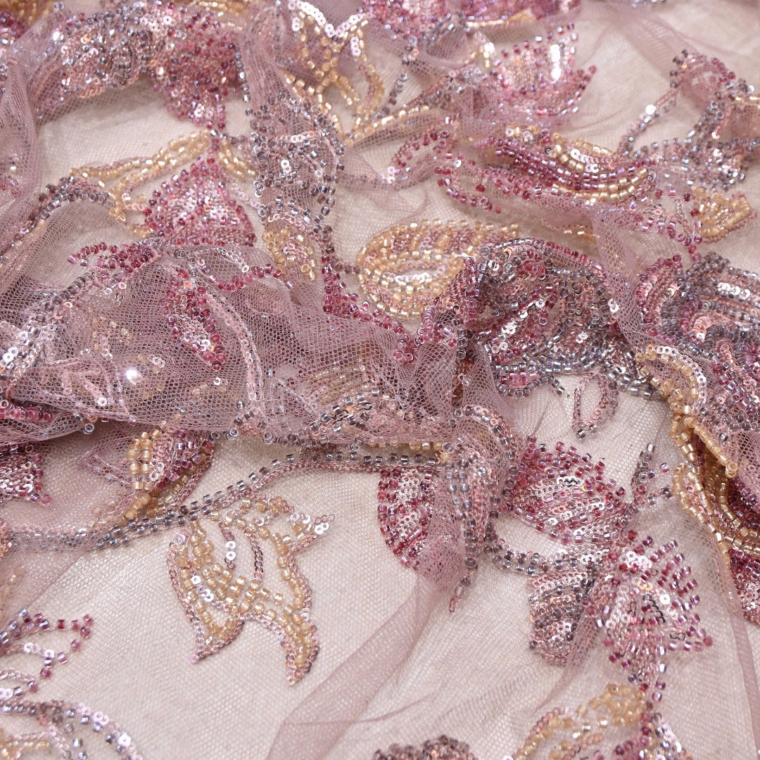 Luxury Imported Floral Beaded & Sequins Embroidered Net Fabric – CF4884-05