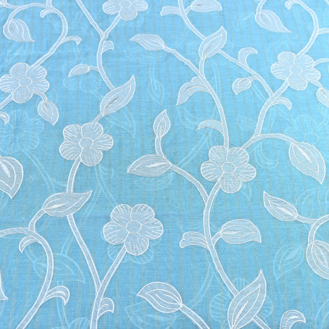 Powder Blue Color Mul Chanderi Zari Line Embroidery Fabric – Lightweight Summer Designer Fabric- GP3980-4