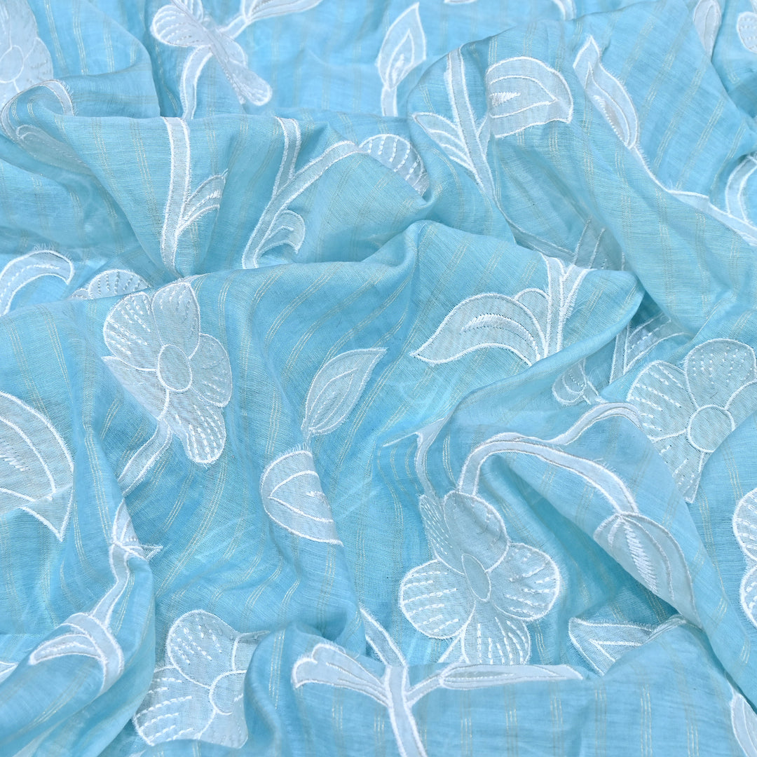 Powder Blue Color Mul Chanderi Zari Line Embroidery Fabric – Lightweight Summer Designer Fabric- GP3980-4