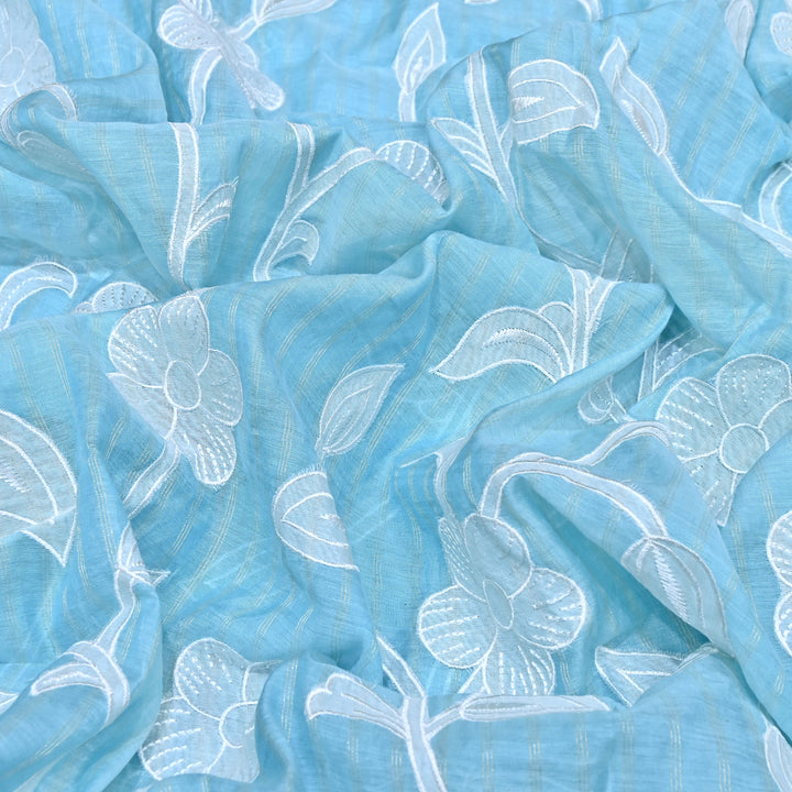 Powder Blue Color Mul Chanderi Zari Line Embroidery Fabric – Lightweight Summer Designer Fabric- GP3980-4