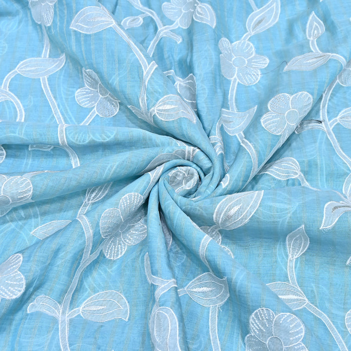 Powder Blue Color Mul Chanderi Zari Line Embroidery Fabric – Lightweight Summer Designer Fabric- GP3980-4