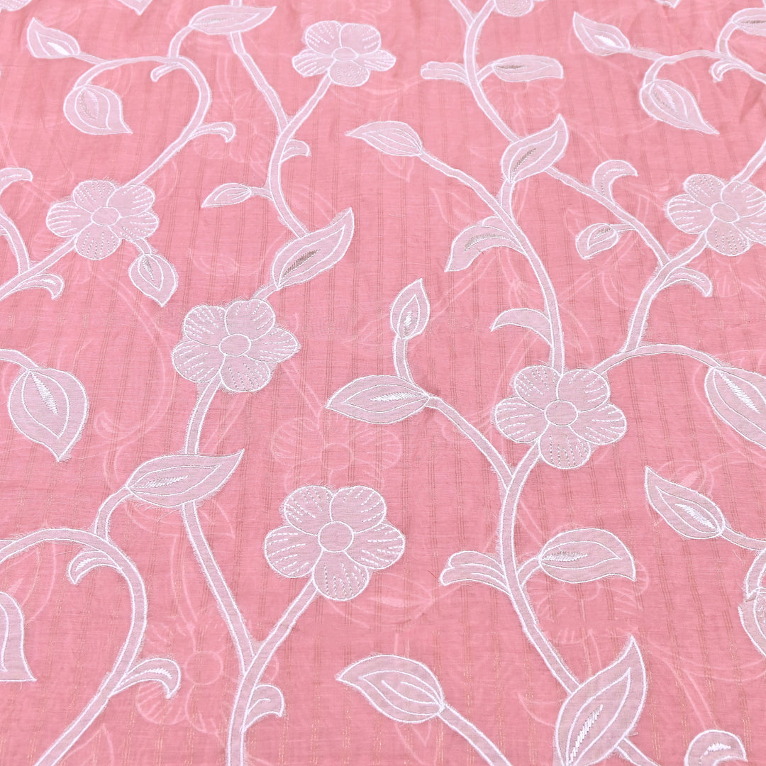 Powder Pink  Color Mul Chanderi Zari Line Embroidery Fabric – Lightweight Summer Designer Fabric- GP3980-5