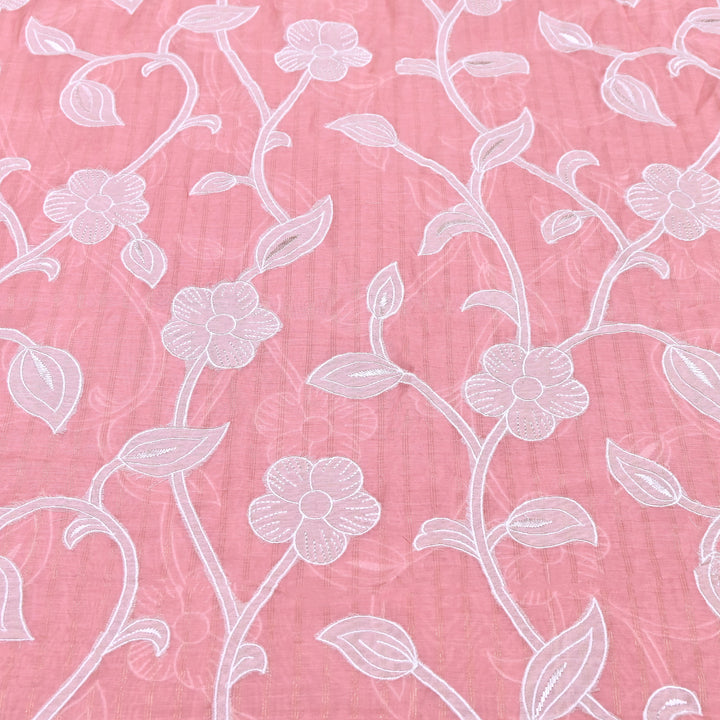 Powder Pink  Color Mul Chanderi Zari Line Embroidery Fabric – Lightweight Summer Designer Fabric- GP3980-5