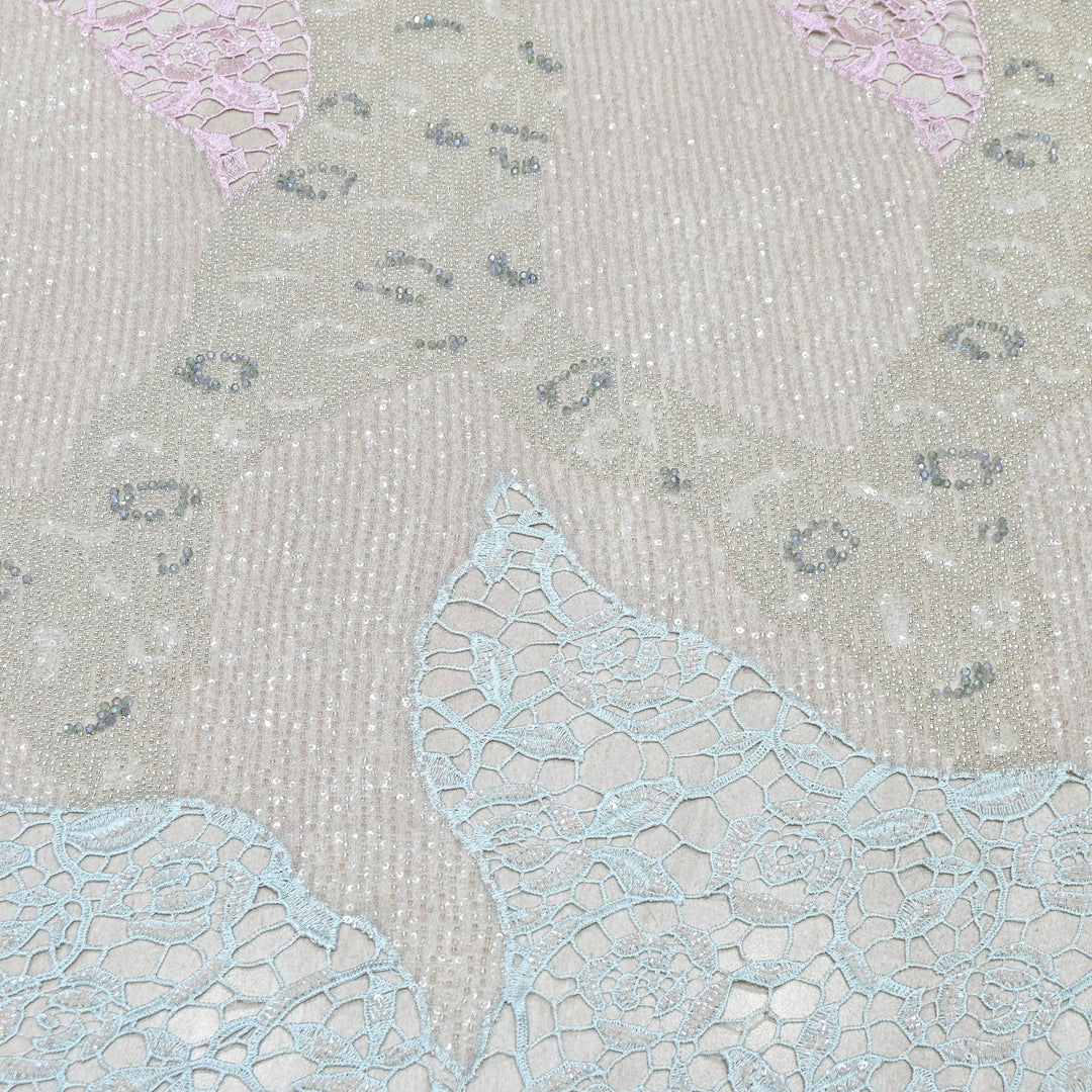 Imported Net Heavy Sequin Embroidery Fabric | Designer Floral Embellished Net Fabric | CF4819-2
