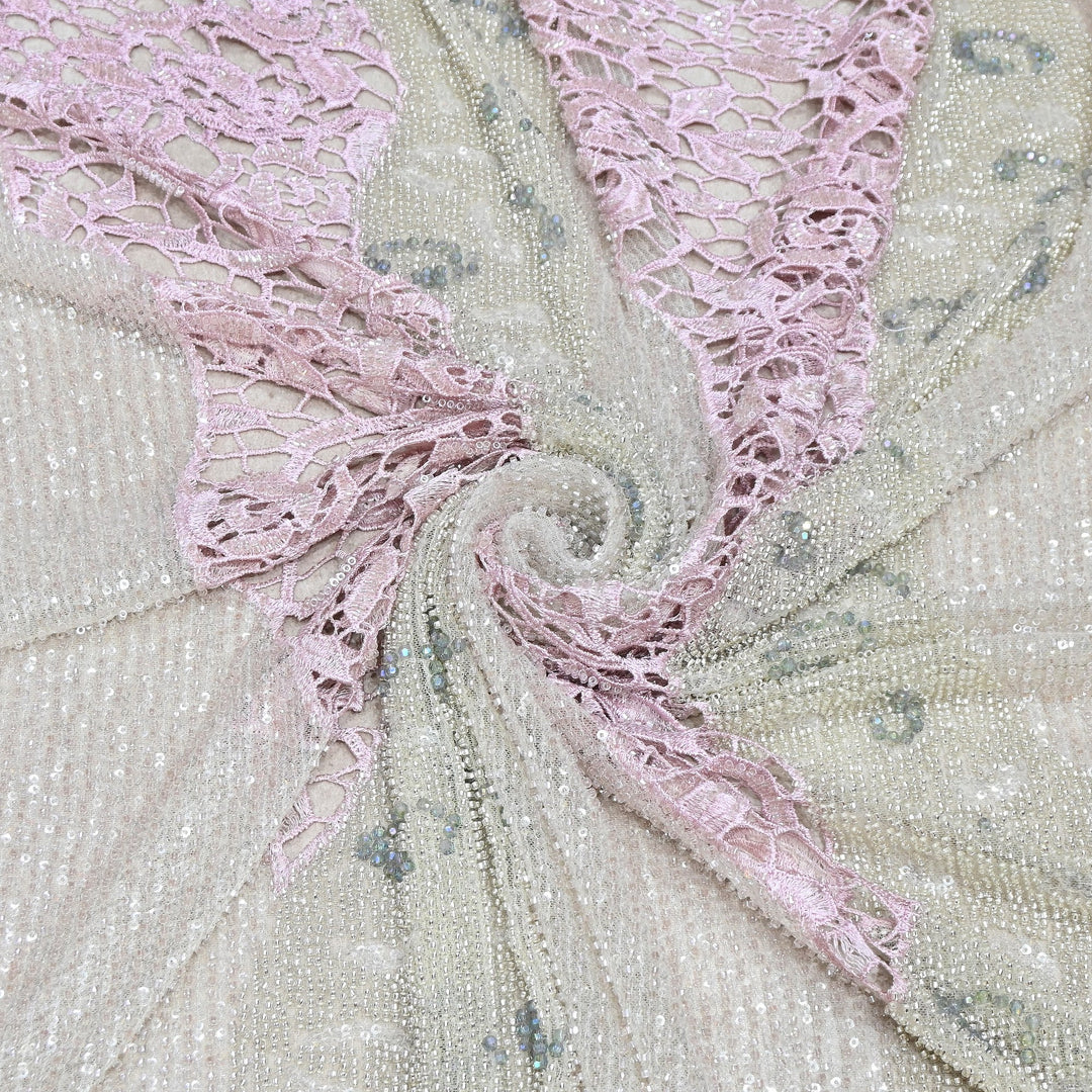 Imported Net Heavy Sequin Embroidery Fabric | Designer Floral Embellished Net Fabric | CF4819-2