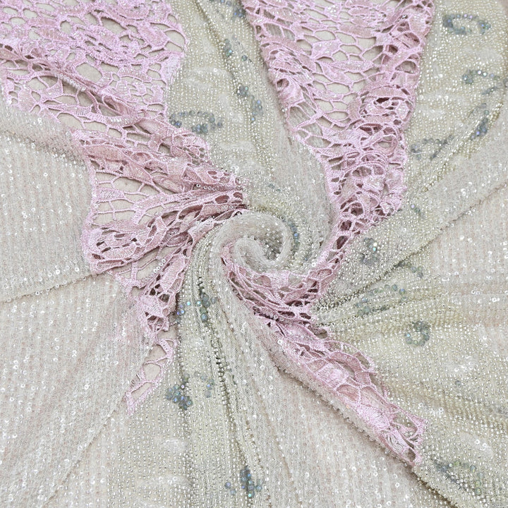 Imported Net Heavy Sequin Embroidery Fabric | Designer Floral Embellished Net Fabric | CF4819-2