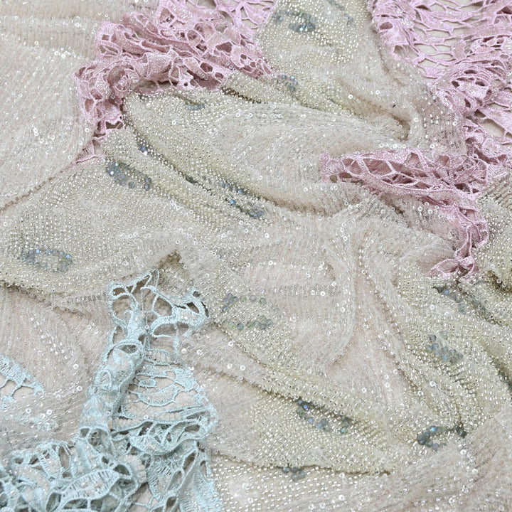 Imported Net Heavy Sequin Embroidery Fabric | Designer Floral Embellished Net Fabric | CF4819-2