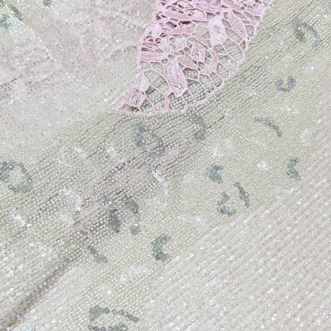 Imported Net Heavy Sequin Embroidery Fabric | Designer Floral Embellished Net Fabric | CF4819-2