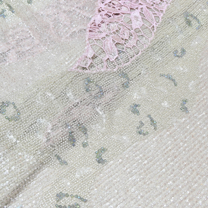 Imported Net Heavy Sequin Embroidery Fabric | Designer Floral Embellished Net Fabric | CF4819-2