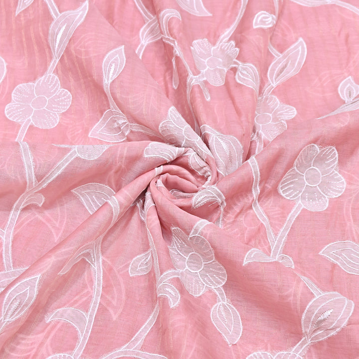 Powder Pink  Color Mul Chanderi Zari Line Embroidery Fabric – Lightweight Summer Designer Fabric- GP3980-5