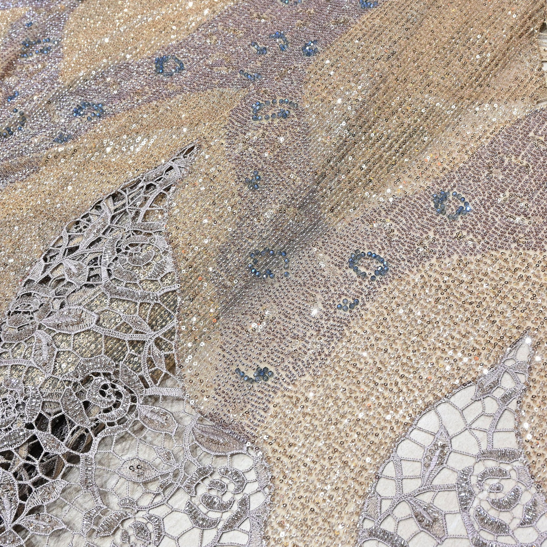 Imported Net Heavy Sequin Embroidery Fabric | Designer Floral Embellished Net Fabric | CF4819-1