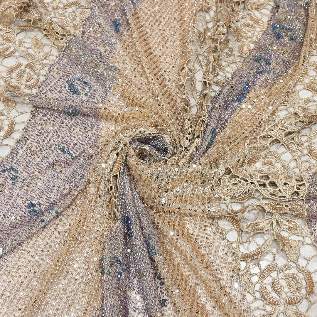 Imported Net Heavy Sequin Embroidery Fabric | Designer Floral Embellished Net Fabric | CF4819-1