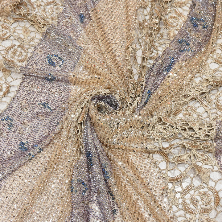 Imported Net Heavy Sequin Embroidery Fabric | Designer Floral Embellished Net Fabric | CF4819-1