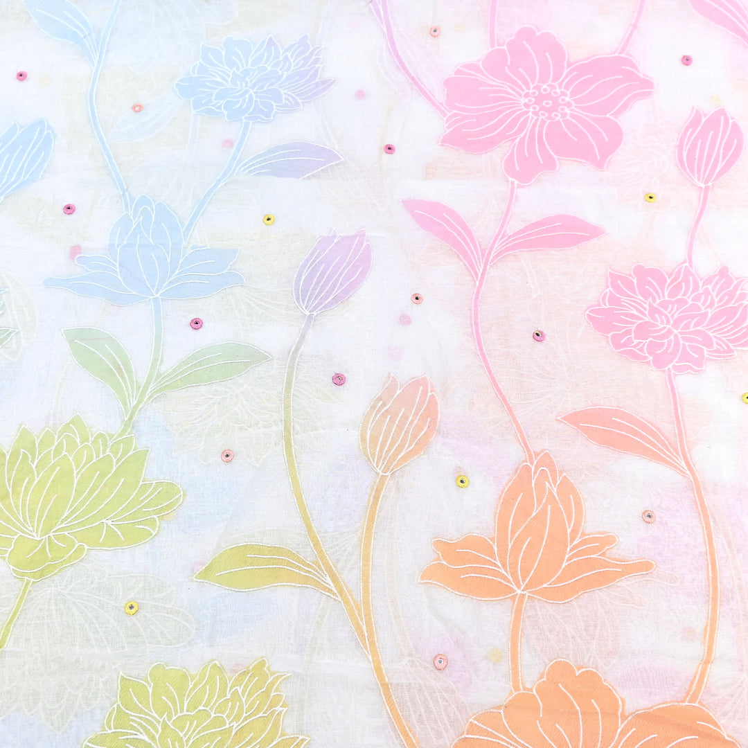 Mul Chanderi Fabric With Mirror Work Embroidery- Premium Designer Fabric- GP4382-1