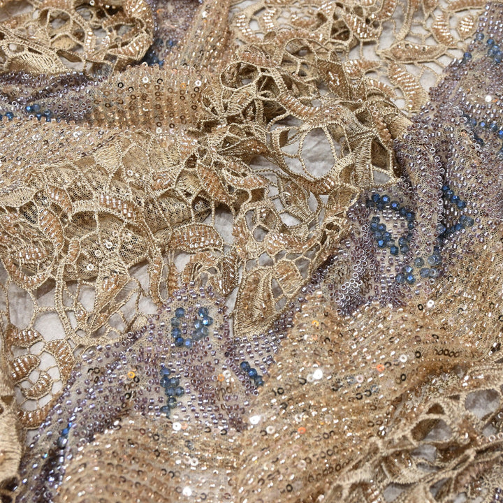 Imported Net Heavy Sequin Embroidery Fabric | Designer Floral Embellished Net Fabric | CF4819-1