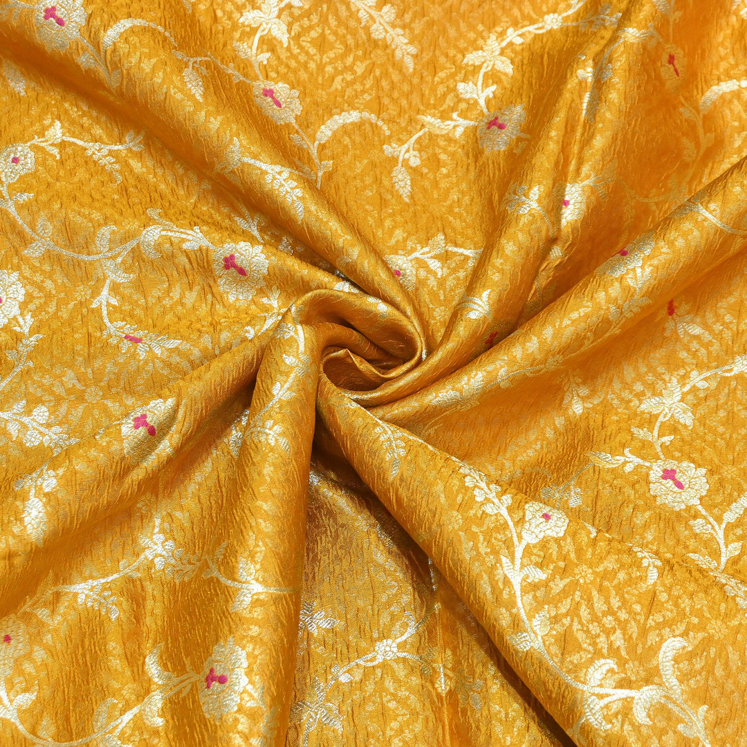 Pure Raw Mango Mina Booti Brocade Fabric – Traditional Woven Designer Fabric - RAW975-1