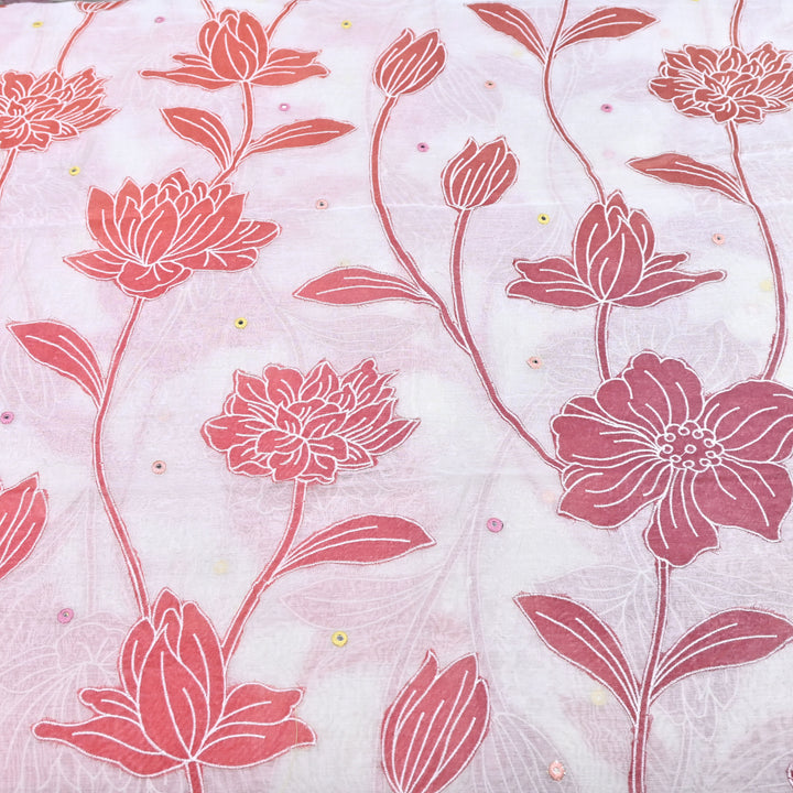Mul Chanderi Fabric With Mirror Work Embroidery- Premium Designer Fabric- GP4382-2