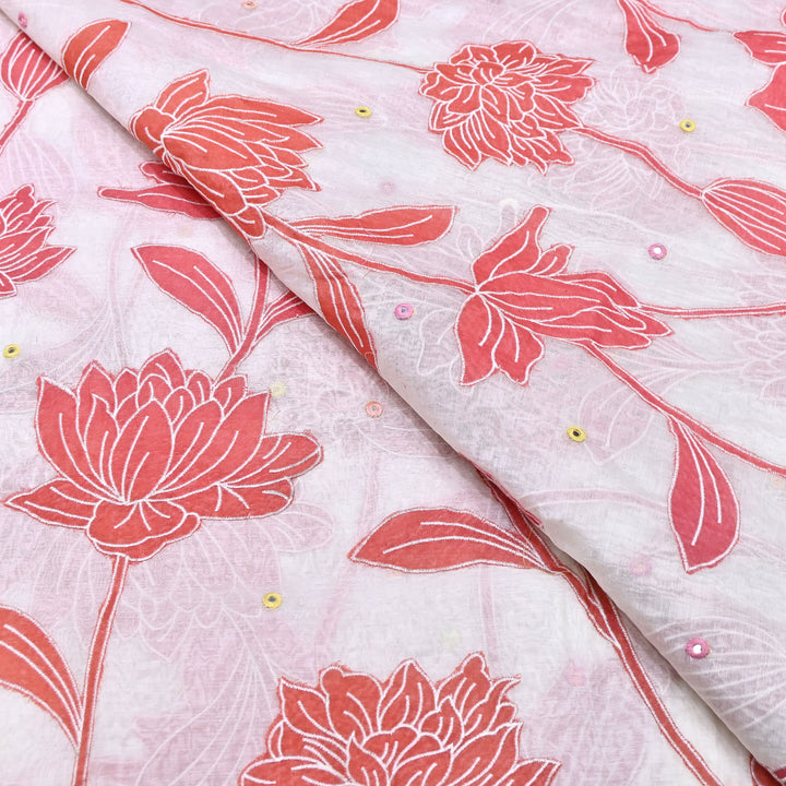 Mul Chanderi Fabric With Mirror Work Embroidery- Premium Designer Fabric- GP4382-2