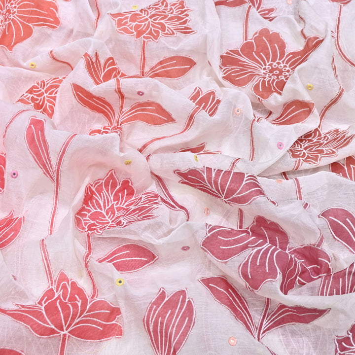 Mul Chanderi Fabric With Mirror Work Embroidery- Premium Designer Fabric- GP4382-2