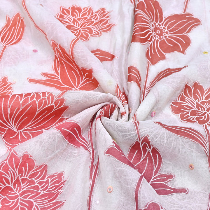 Mul Chanderi Fabric With Mirror Work Embroidery- Premium Designer Fabric- GP4382-2