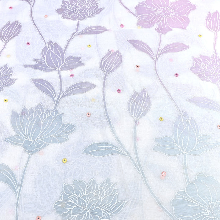 Mul Chanderi Fabric With Mirror Work Embroidery- Premium Designer Fabric- GP4382-4