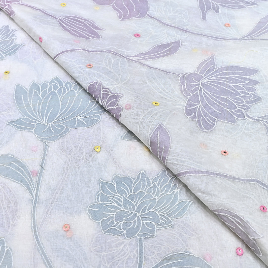 Mul Chanderi Fabric With Mirror Work Embroidery- Premium Designer Fabric- GP4382-4