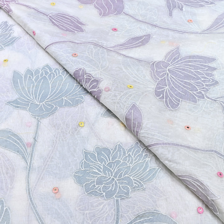 Mul Chanderi Fabric With Mirror Work Embroidery- Premium Designer Fabric- GP4382-4