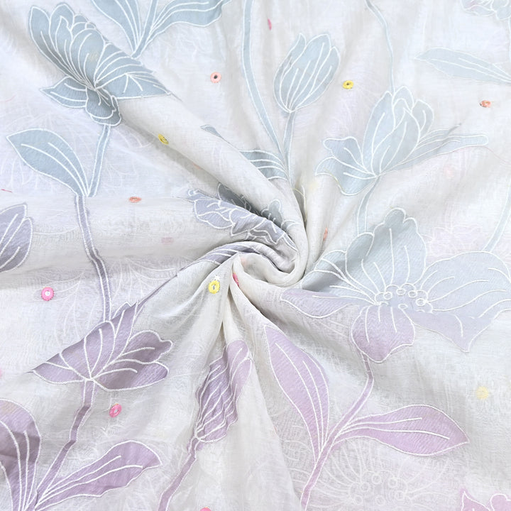Mul Chanderi Fabric With Mirror Work Embroidery- Premium Designer Fabric- GP4382-4