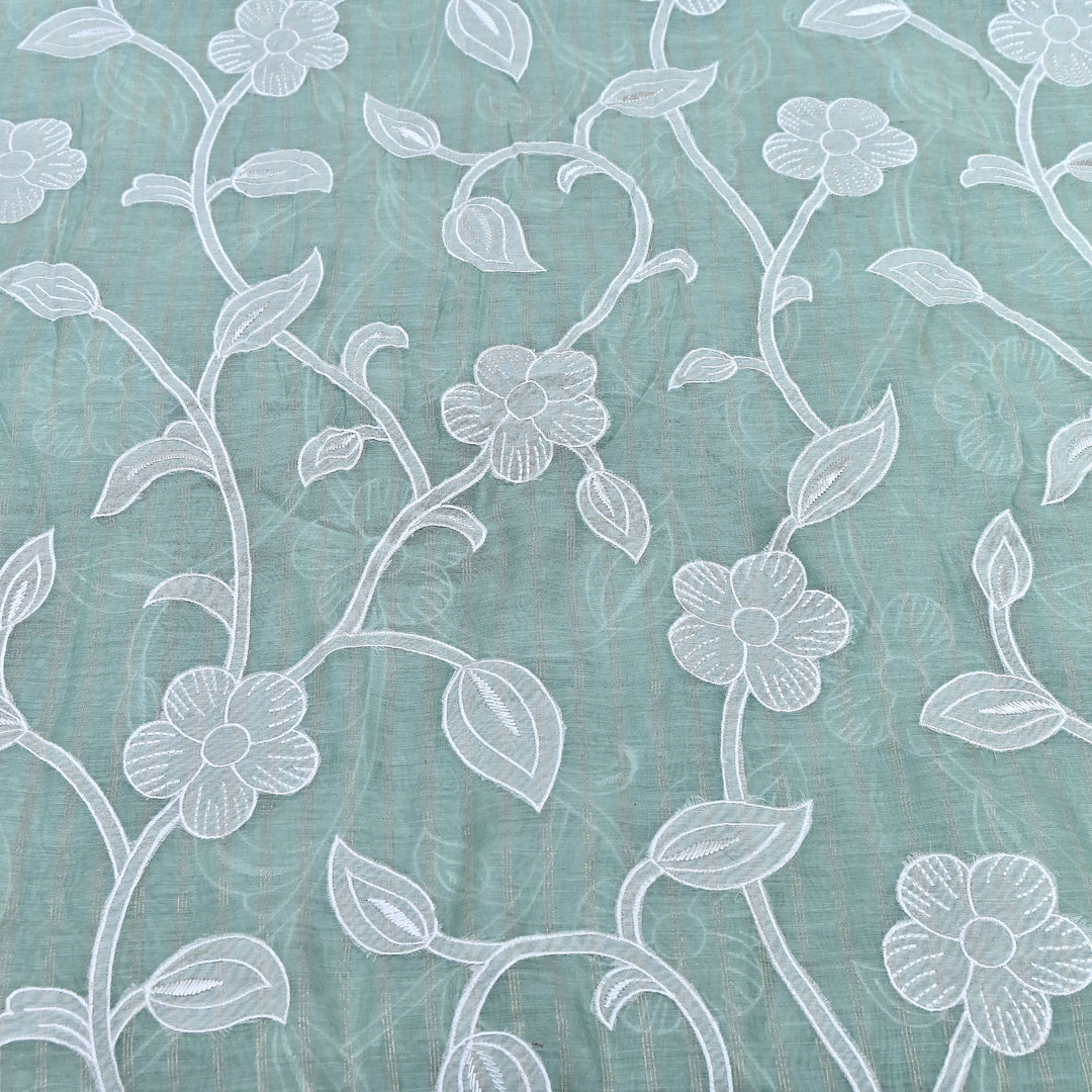 MInt Green Color Mul Chanderi Zari Line Embroidery Fabric – Lightweight Summer Designer Fabric- GP3980-6