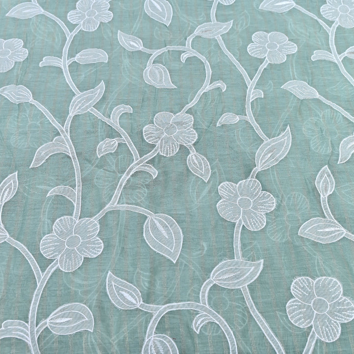 MInt Green Color Mul Chanderi Zari Line Embroidery Fabric – Lightweight Summer Designer Fabric- GP3980-6