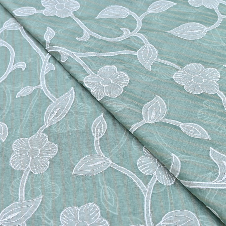 MInt Green Color Mul Chanderi Zari Line Embroidery Fabric – Lightweight Summer Designer Fabric- GP3980-6