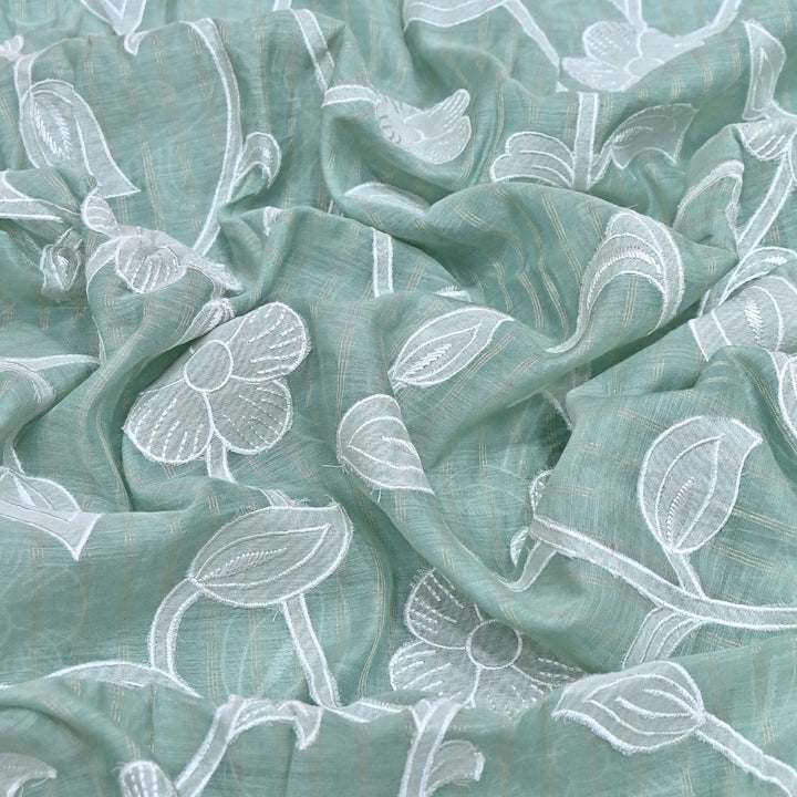 MInt Green Color Mul Chanderi Zari Line Embroidery Fabric – Lightweight Summer Designer Fabric- GP3980-6