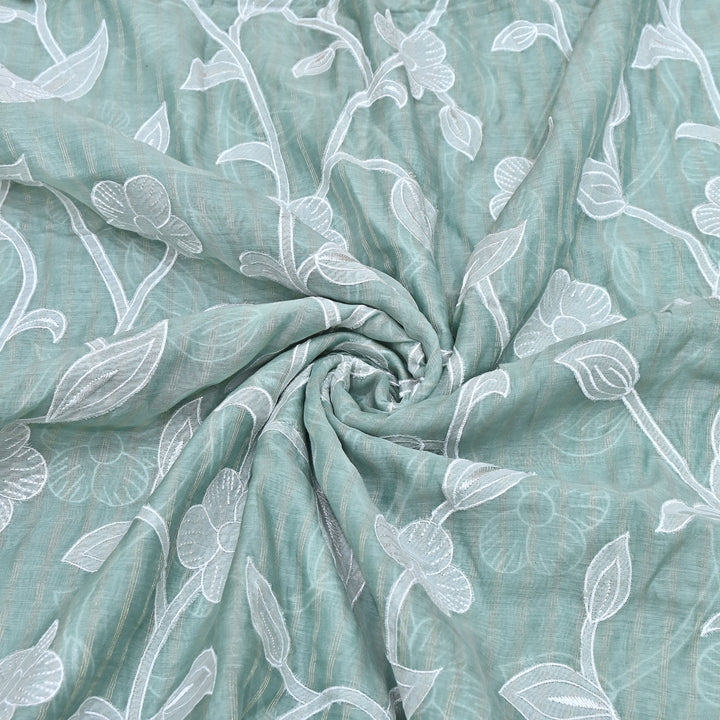 MInt Green Color Mul Chanderi Zari Line Embroidery Fabric – Lightweight Summer Designer Fabric- GP3980-6