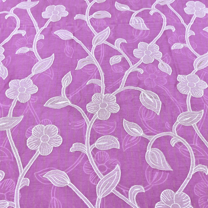 Mauve Color Mul Chanderi Zari Line Embroidery Fabric – Lightweight Summer Designer Fabric- GP3980-7