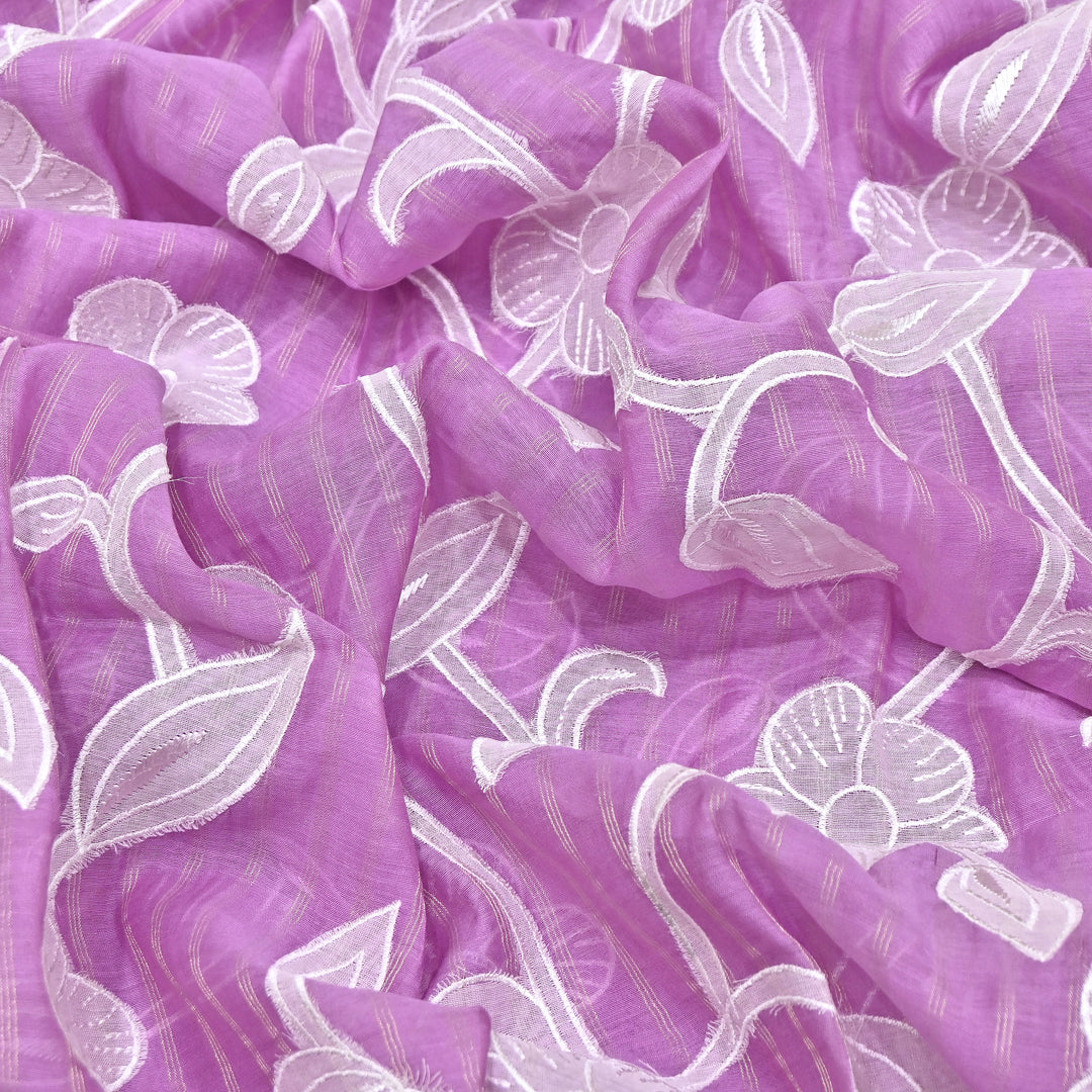 Mauve Color Mul Chanderi Zari Line Embroidery Fabric – Lightweight Summer Designer Fabric- GP3980-7